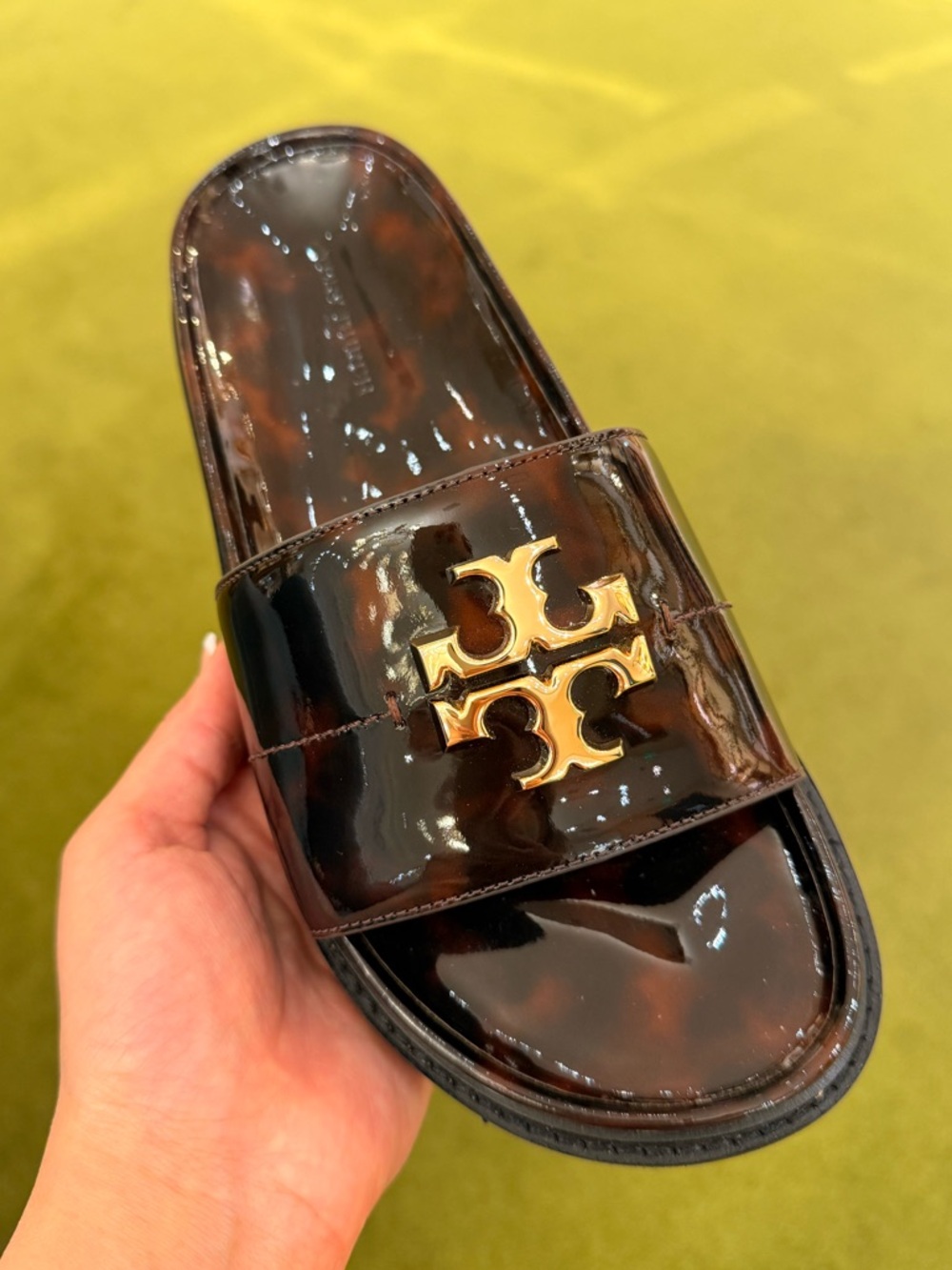Tory Burch Everly Anatomic Lug Leather Slides, Tortoise $300